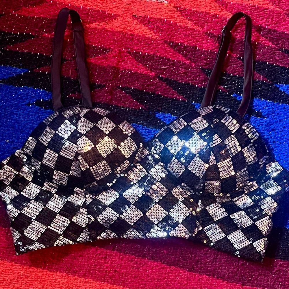 Glamorous Sequin Checkered Crop Top